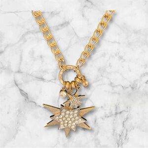 Elegant Goldtone Double  Star Pendant Necklace